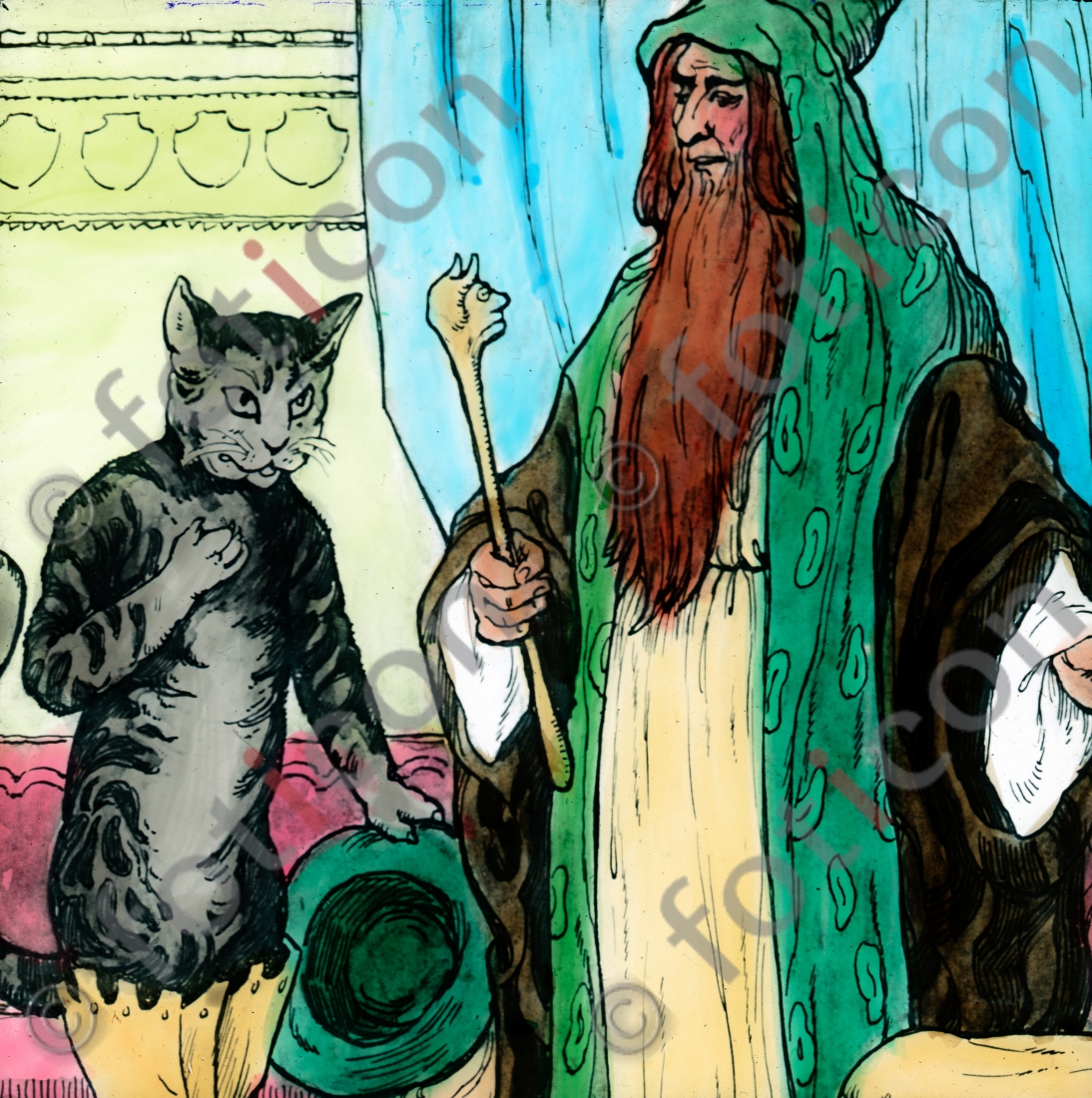 Der Kater spricht mit dem Zauberer | The cat speaks with the magician  - Foto foticon-simon-166b-008.jpg | foticon.de - Bilddatenbank für Motive aus Geschichte und Kultur
